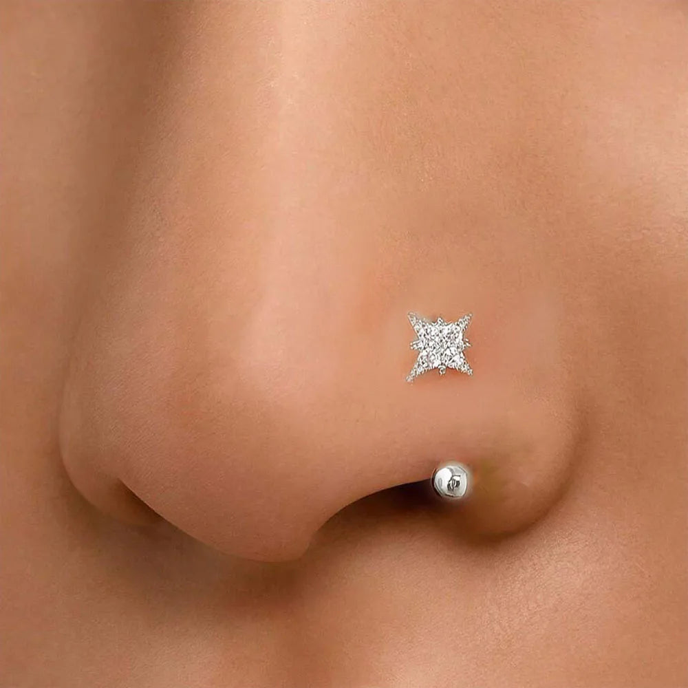 Anneau de nez en forme d'étoile en Zircon, bijoux de perçage en acier inoxydable plaqué or 14K pour femmes, accessoire de perçage corporel à usage quotidien, 1 pièce