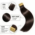 Extensions de cheveux à bandes adhésives (Tape-In) – cheveux humains, invisibles et sans couture, 21 pièces par paquet, 50 g, couleur brun foncé brésilien, 16 à 22 pouces, lisses Remy 100 % cheveux humains