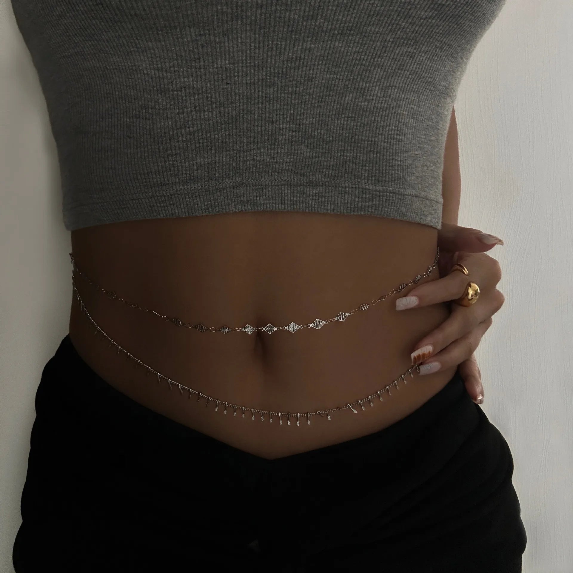 Chaîne de taille ronde en acier inoxydable style punk, tendance bohème, chaîne de ventre avec strass, bijou de corps sexy pour femmes, été, plage, bikini.
