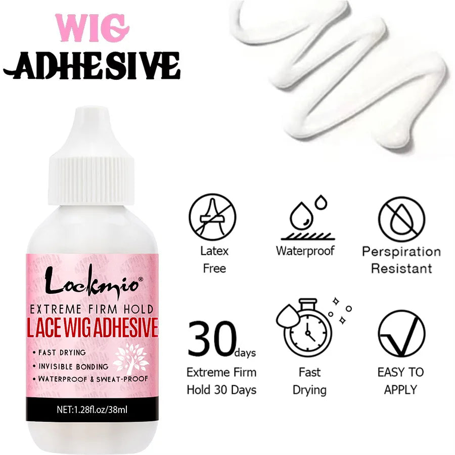 LOCKMIO Spray Fixateur de Dentelle, Dissolvant de Colle pour Perruques, Cire Coiffante Lissante et Gel de Contrôle des Bords pour Kit d'Installation de Perruques de Cosplay