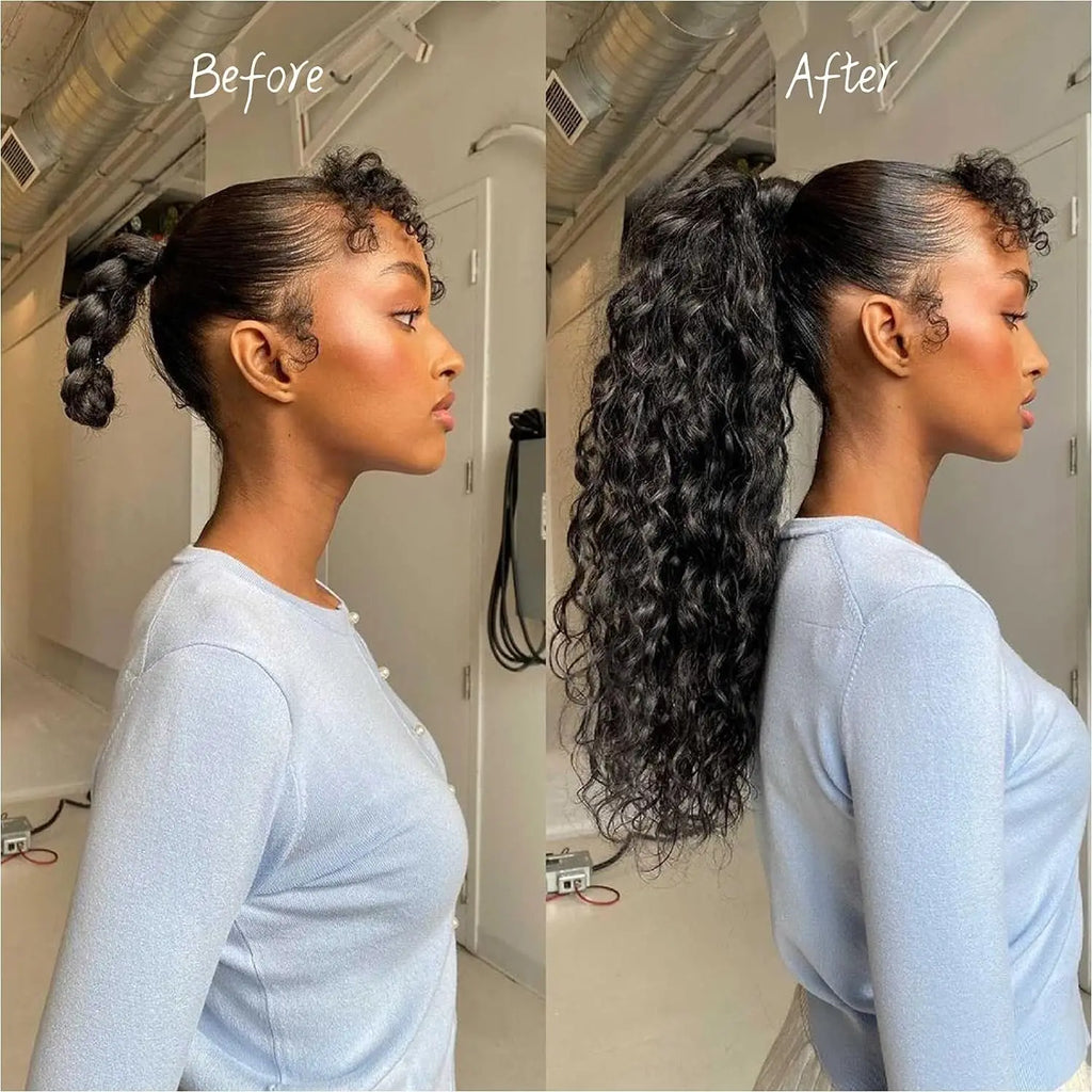 Queue de cheval à cordon de serrage Deep Wave, extensions de cheveux 100% naturels, 100g, cheveux brésiliens Remy noirs naturels, postiche avec clip