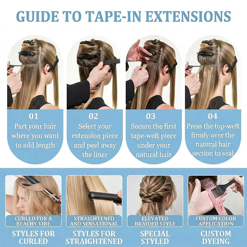 Extensions de cheveux à bandes adhésives (Tape-In) – cheveux humains, invisibles et sans couture, 21 pièces par paquet, 50 g, couleur brun foncé brésilien, 16 à 22 pouces, lisses Remy 100 % cheveux humains