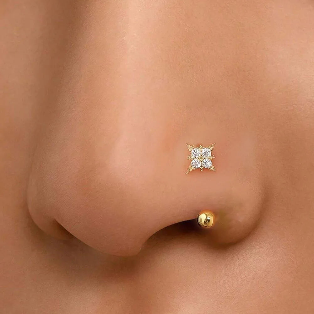 Anneau de nez en forme d'étoile en Zircon, bijoux de perçage en acier inoxydable plaqué or 14K pour femmes, accessoire de perçage corporel à usage quotidien, 1 pièce