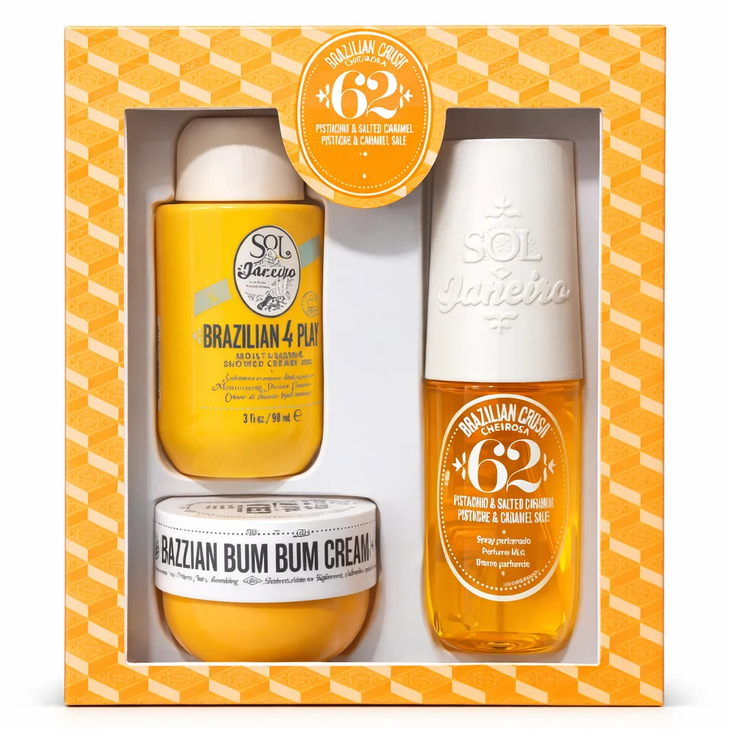 Coffret cadeau de soins corporels Sol de Janeiro Bum Bum Jet Set en format voyage - Gel douche hydratant, crème raffermissante et brume parfumée