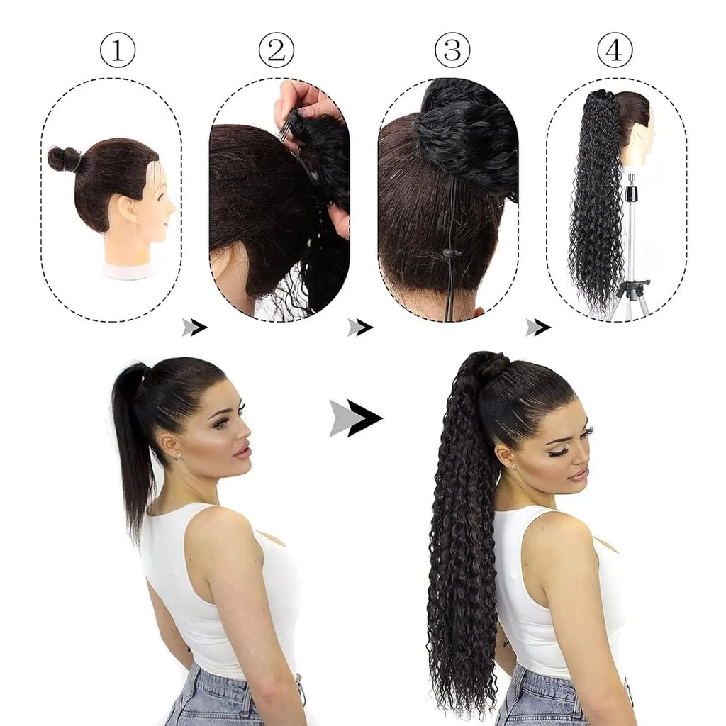 Vague d'eau profonde cordon queue de cheval brésilienne 100% vrais Extensions de cheveux humains postiche naturelle avec pince en 100g Remy queue de poney