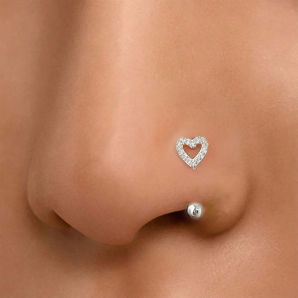 Anneau de nez en forme de cœur en Zircon, bijoux de perçage en acier inoxydable plaqué or 14K pour femmes, accessoire de perçage corporel à usage quotidien, 1 pièce