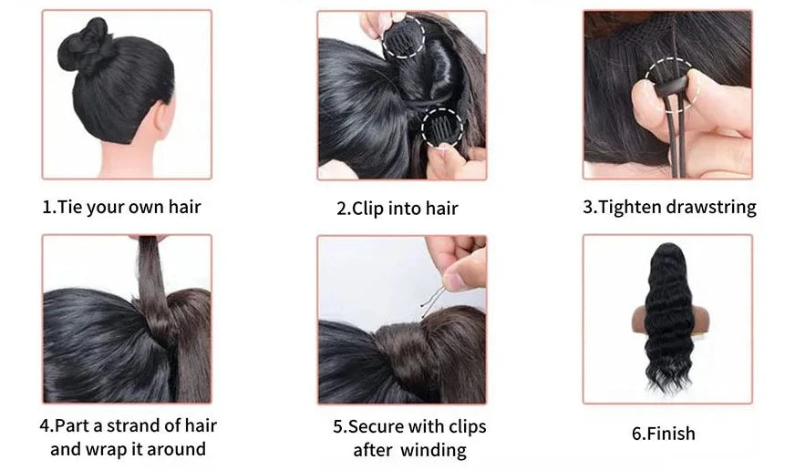 Queue de cheval à cordon de serrage Deep Wave, extensions de cheveux 100% naturels, 100g, cheveux brésiliens Remy noirs naturels, postiche avec clip