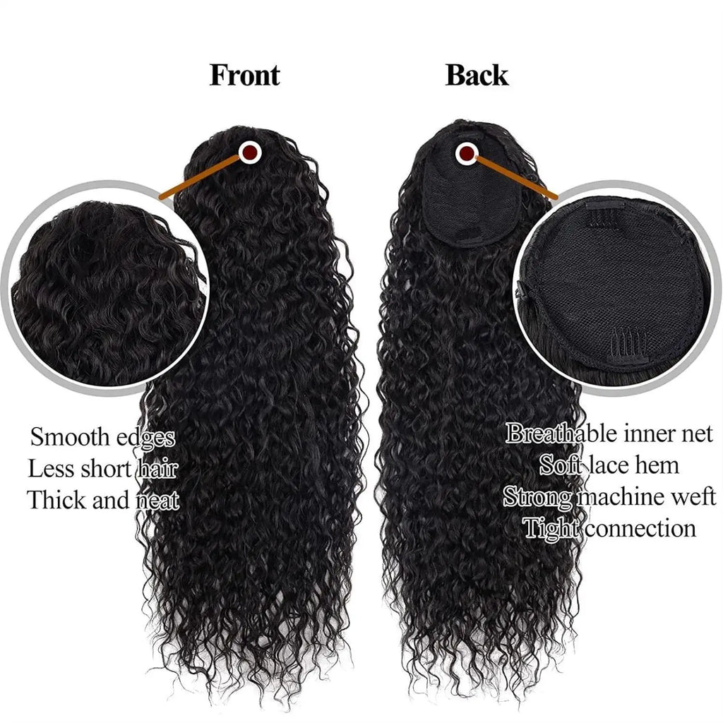 Vague d'eau profonde cordon queue de cheval brésilienne 100% vrais Extensions de cheveux humains postiche naturelle avec pince en 100g Remy queue de poney