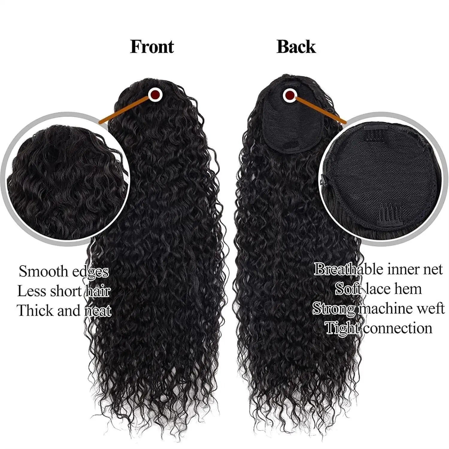 Vague d'eau profonde cordon queue de cheval brésilienne 100% vrais Extensions de cheveux humains postiche naturelle avec pince en 100g Remy queue de poney