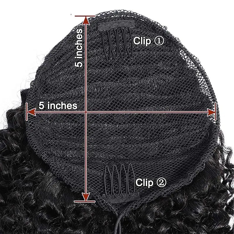 Extensions de queue de cheval bouclées vague profonde cordon queue de cheval pour les femmes noires cheveux humains avec pince en queue de cheval épaisse cheveux naturels # 1B