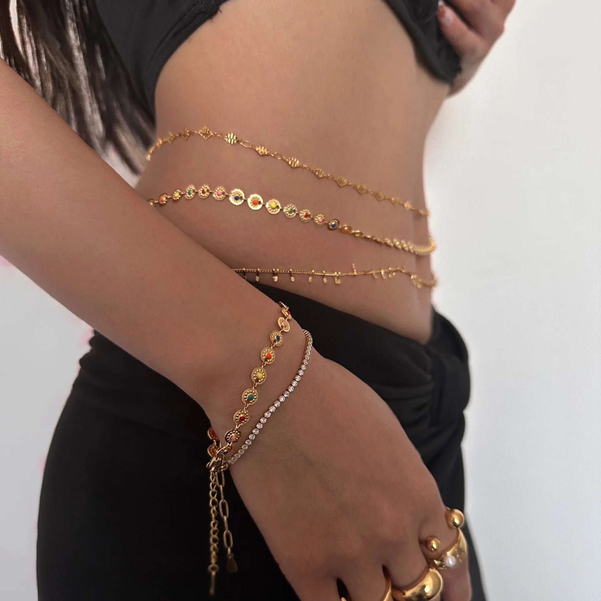 Chaîne de taille ronde en acier inoxydable style punk, tendance bohème, chaîne de ventre avec strass, bijou de corps sexy pour femmes, été, plage, bikini.