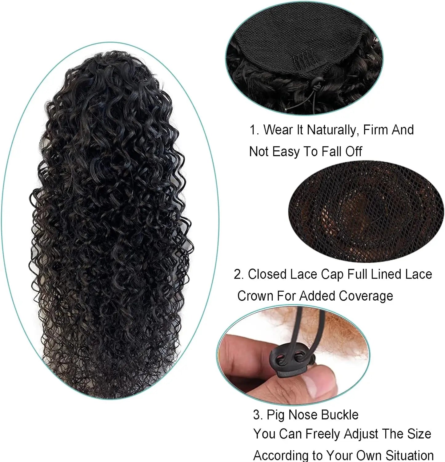 Queue de cheval à cordon de serrage Deep Wave, extensions de cheveux 100% naturels, 100g, cheveux brésiliens Remy noirs naturels, postiche avec clip