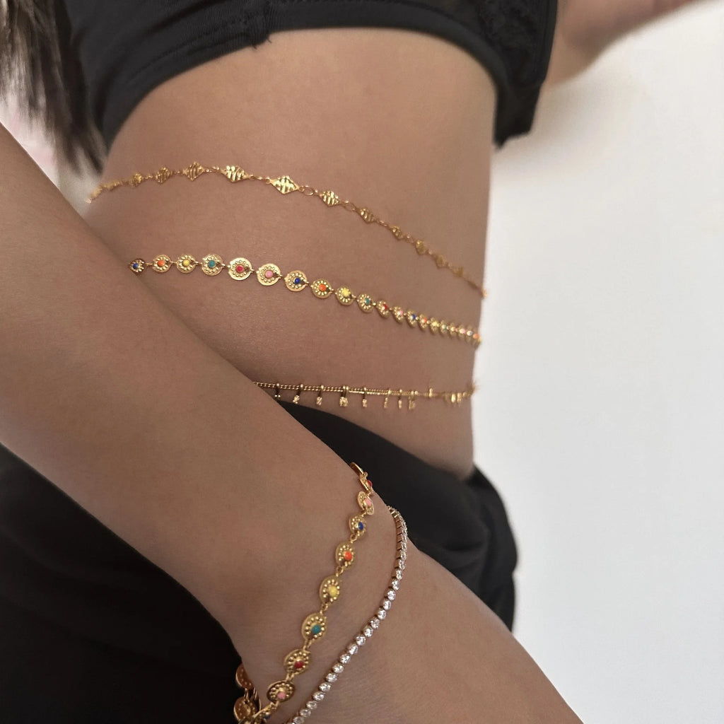 Chaîne de taille ronde en acier inoxydable style punk, tendance bohème, chaîne de ventre avec strass, bijou de corps sexy pour femmes, été, plage, bikini.