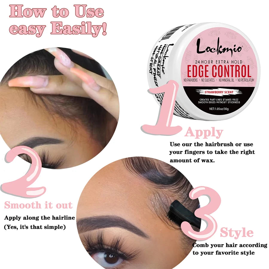 LOCKMIO 30g Mini Gel Coiffant Naturel pour le Contrôle des Bords pour Femmes et Enfants, Gel Tressage Fixation Extra Forte, Pommade Coiffante, Cire Anti-frisottis pour la Ligne des Cheveux