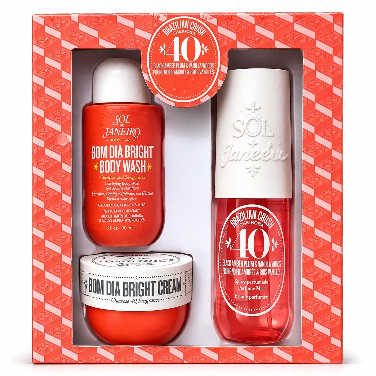Coffret cadeau de soins corporels Sol de Janeiro Bum Bum Jet Set en format voyage - Gel douche hydratant, crème raffermissante et brume parfumée