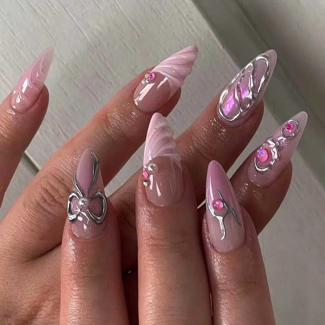 24pcs 3D French Manucure Nail Art Presse sur les ongles Ongles artificiels Faux ongles Personnaliser 3283