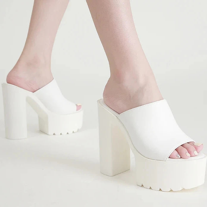 Gdgydh – Mules à talon carré plateforme pour femme, sandales d’extérieur, chaussons à enfiler bout ouvert, sandales slingback noires ou blanches, grande qualité