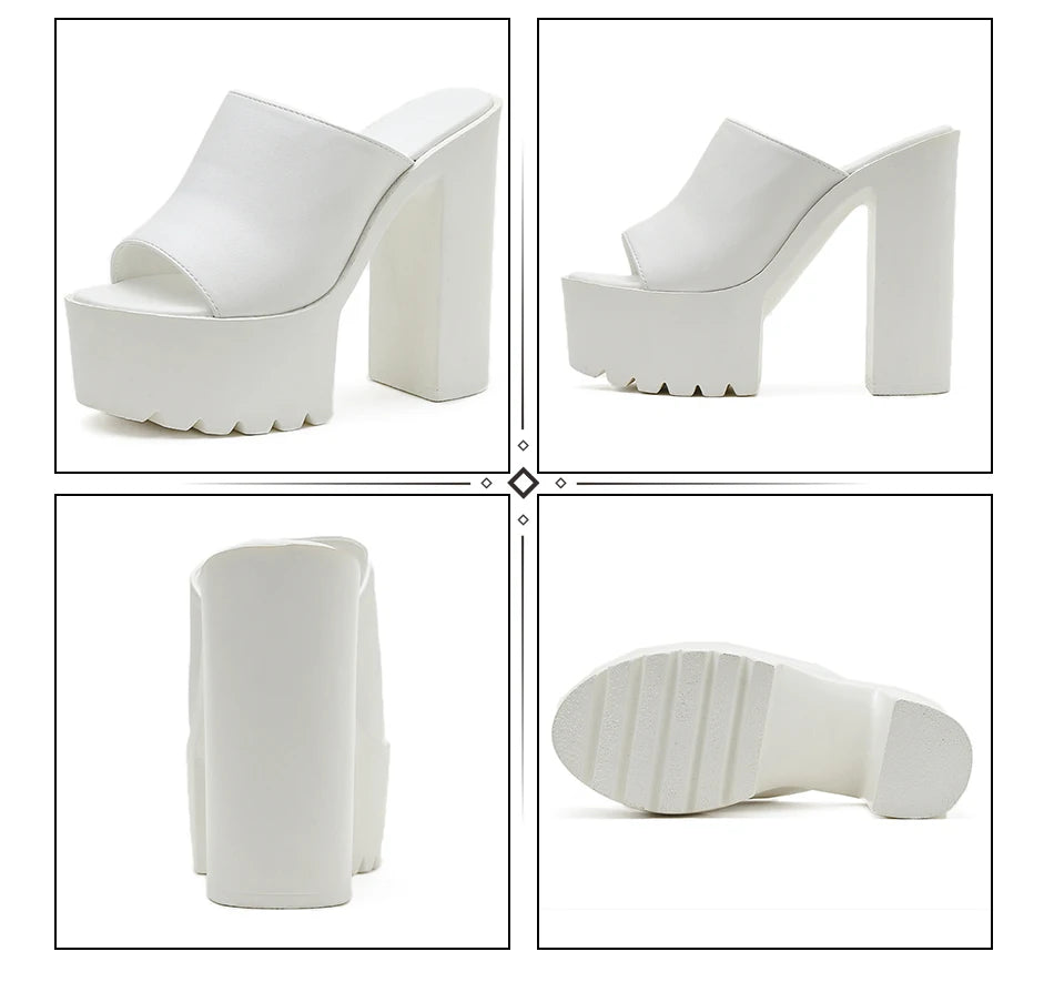 Gdgydh – Mules à talon carré plateforme pour femme, sandales d’extérieur, chaussons à enfiler bout ouvert, sandales slingback noires ou blanches, grande qualité