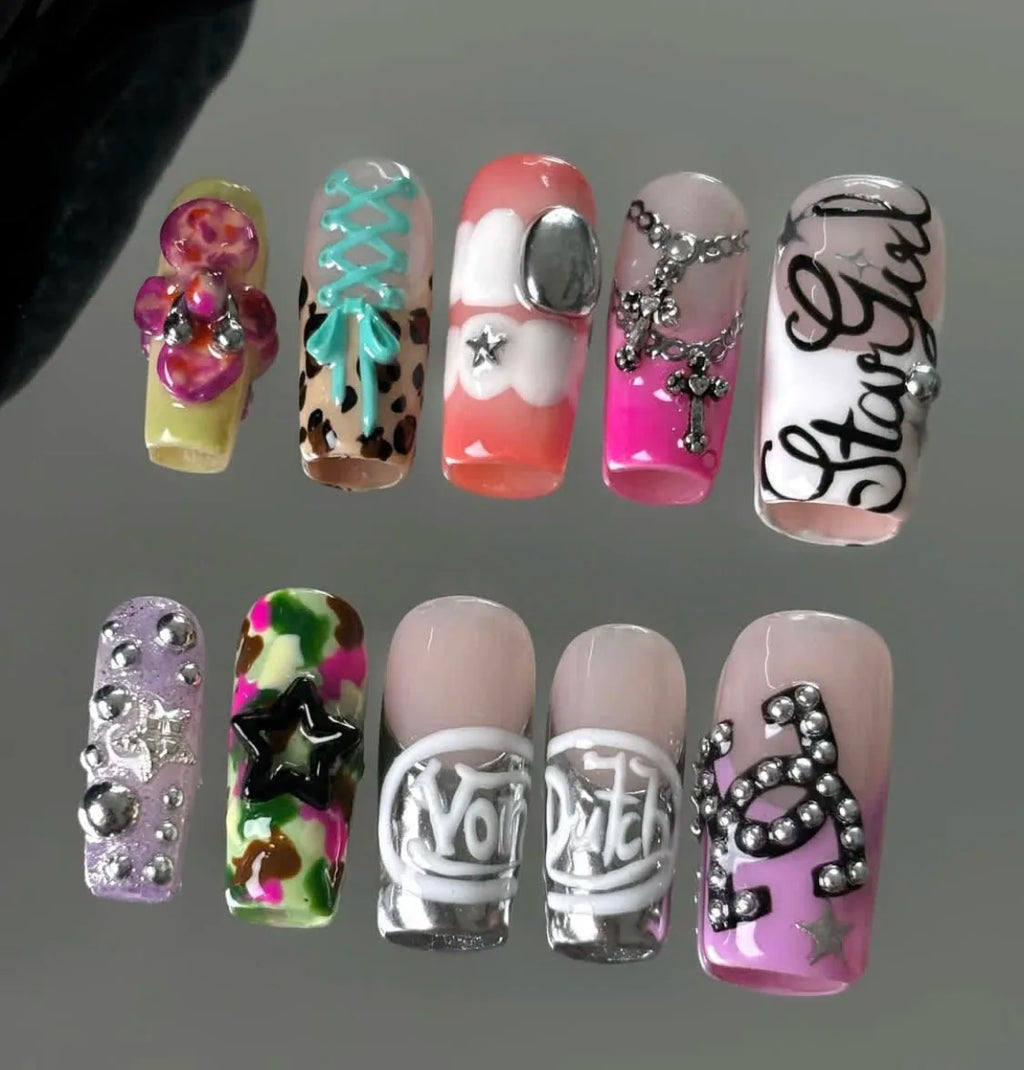 Faux ongles amande peints à la main, lot de 10 pièces, personnalisables, pour femme, Press-on tendance