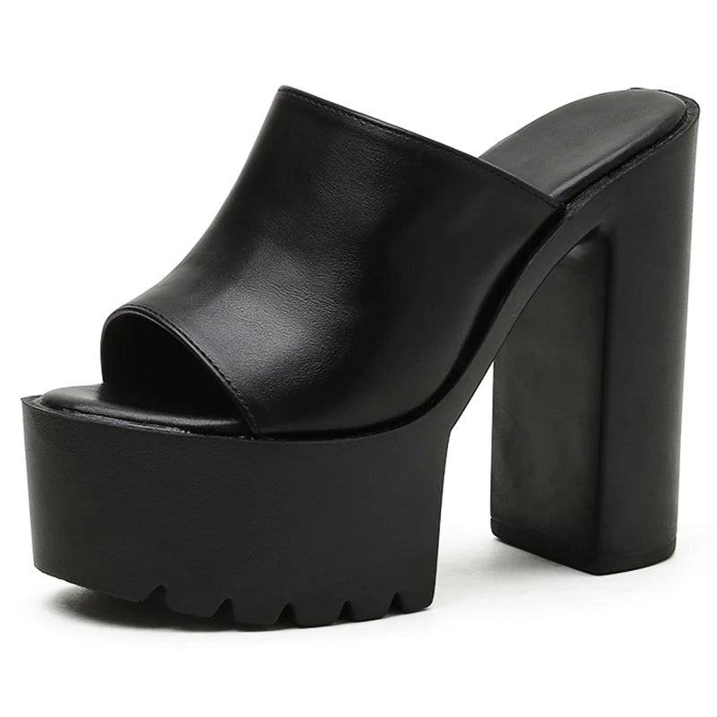 Gdgydh – Mules à talon carré plateforme pour femme, sandales d’extérieur, chaussons à enfiler bout ouvert, sandales slingback noires ou blanches, grande qualité