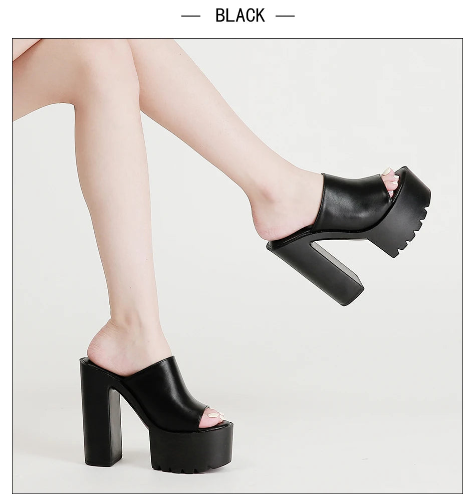 Gdgydh – Mules à talon carré plateforme pour femme, sandales d’extérieur, chaussons à enfiler bout ouvert, sandales slingback noires ou blanches, grande qualité