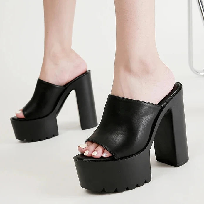Gdgydh – Mules à talon carré plateforme pour femme, sandales d’extérieur, chaussons à enfiler bout ouvert, sandales slingback noires ou blanches, grande qualité