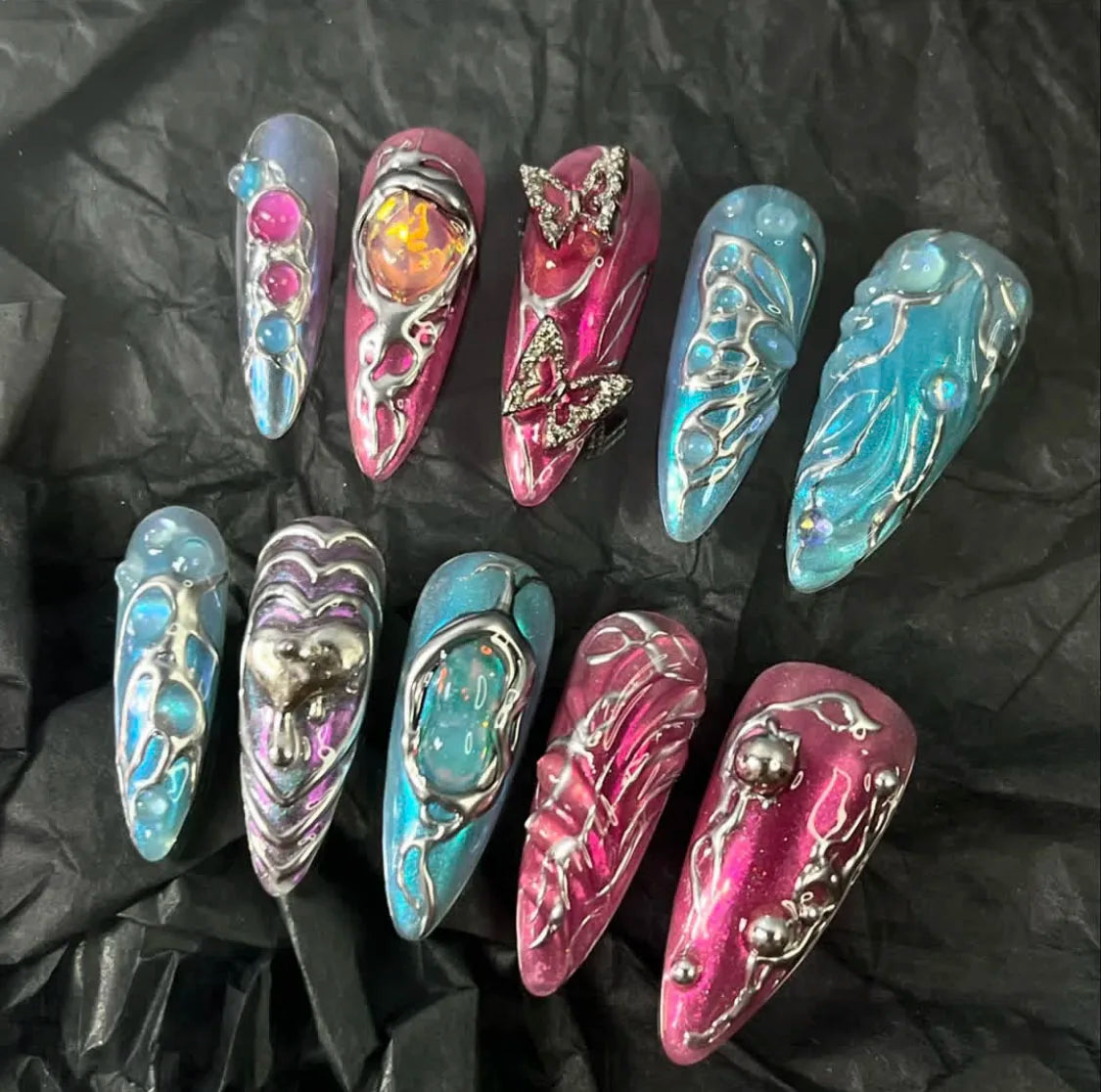 Lot de 10 faux ongles amande pour femme, peints à la main, personnalisables, Press