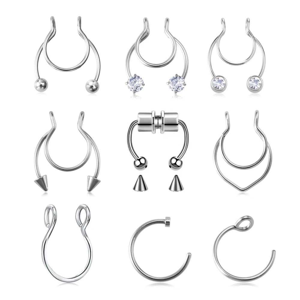 1pc Faux anneau de nez pour femmes hommes 20G acier chirurgical Faux Piercing bijoux faux Piercing cerceau lèvre Septum nez anneaux bijoux de corps