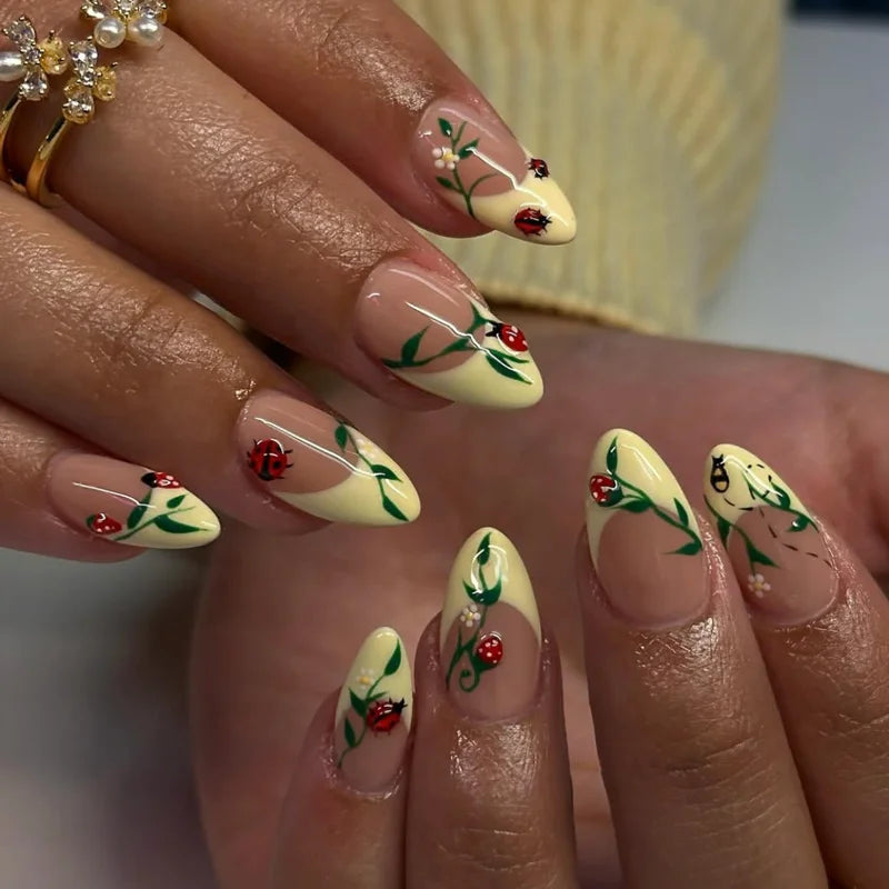 Faux ongles amande peints à la main, lot de 10 pièces, personnalisables, pour femme, Press-on tendance