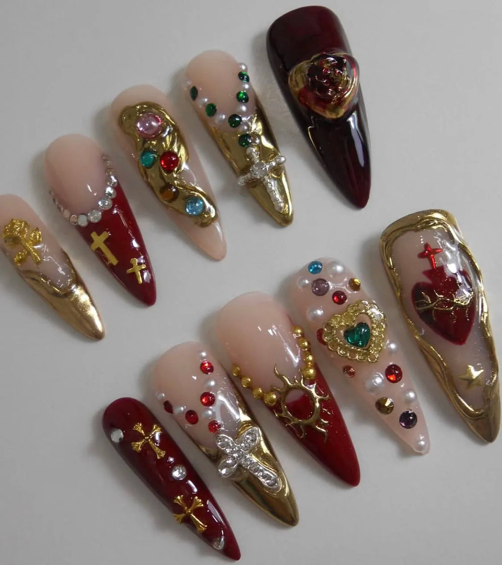 Faux ongles amande peints à la main, lot de 10 pièces, personnalisables, pour femme, Press-on tendance