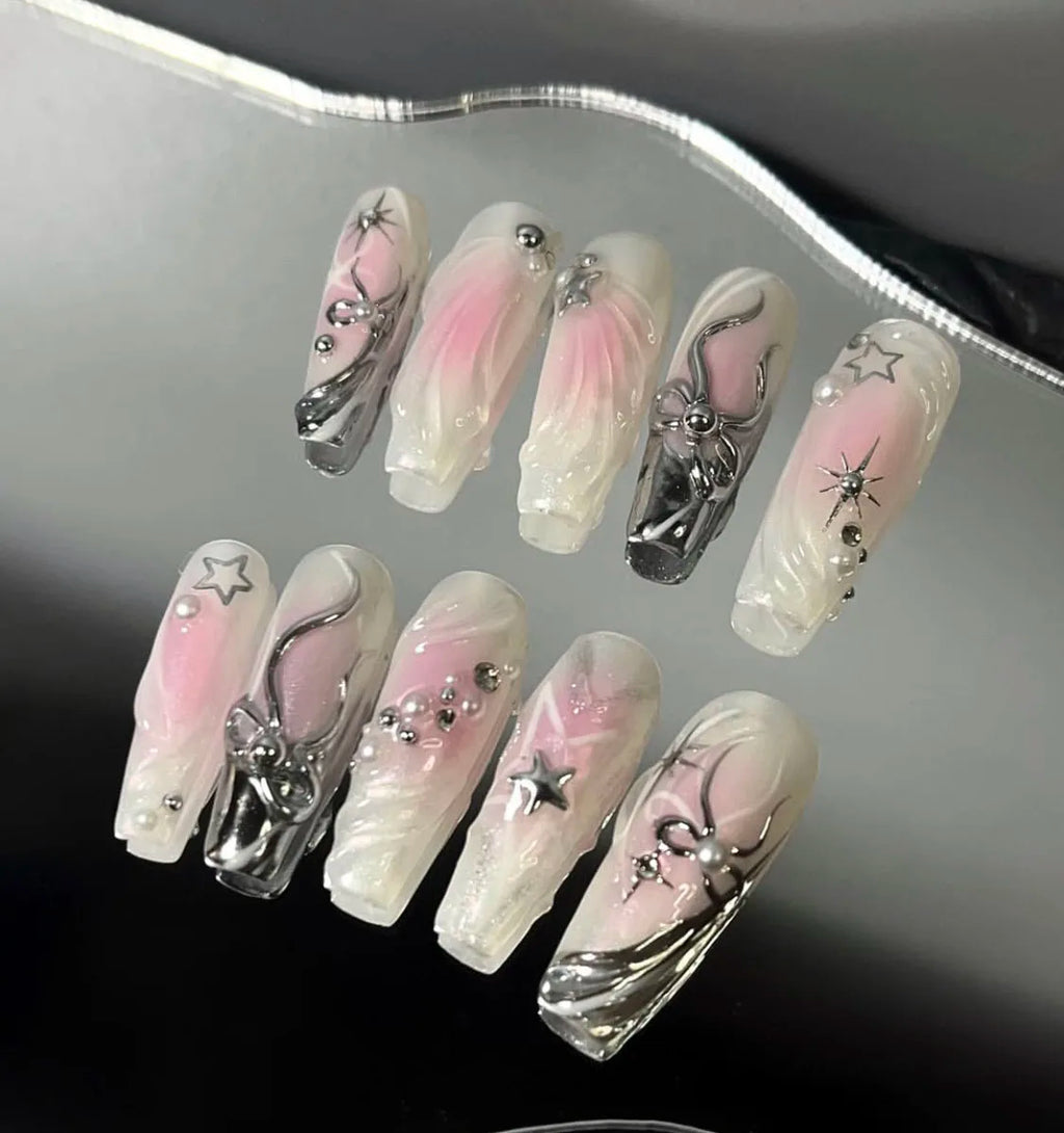 Lot de 10 faux ongles amande pour femme, peints à la main, personnalisables, Press