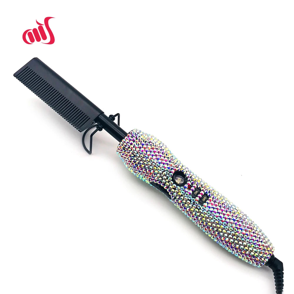 Peigne chaud 2 en 1 peigne chaud lisseur avec strass peigne chauffant électrique pente quente peigne chauffant lisseur cheveux outils