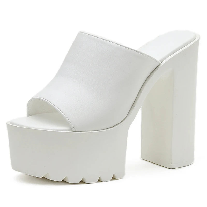 Gdgydh – Mules à talon carré plateforme pour femme, sandales d’extérieur, chaussons à enfiler bout ouvert, sandales slingback noires ou blanches, grande qualité