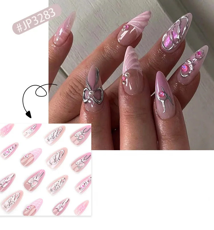 24pcs 3D French Manucure Nail Art Presse sur les ongles Ongles artificiels Faux ongles Personnaliser 3283