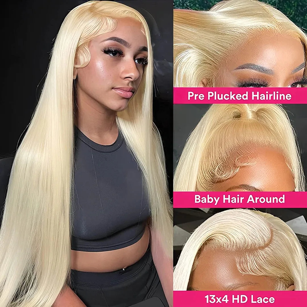 Perruque Lace Front en cheveux humains lisses 613 pré-épilée 13x4 – Perruque blonde 613 avec dentelle HD frontale – Prix de gros