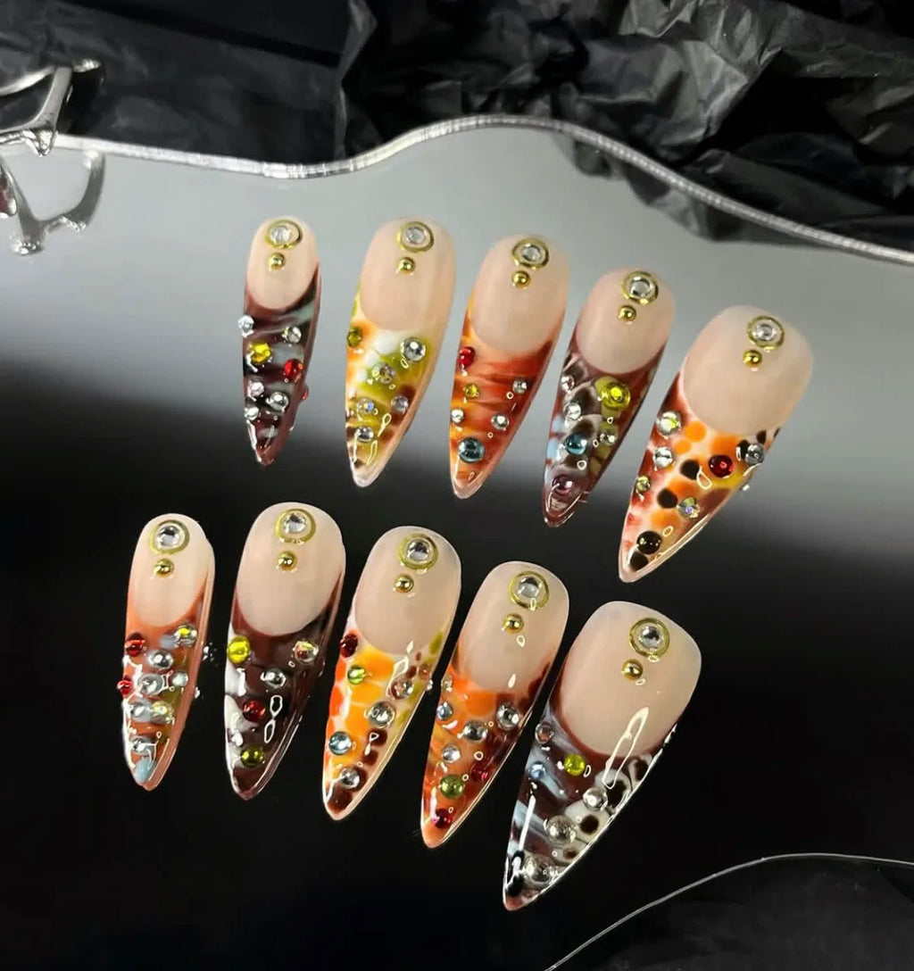 Faux ongles amande peints à la main, lot de 10 pièces, personnalisables, pour femme, Press-on tendance