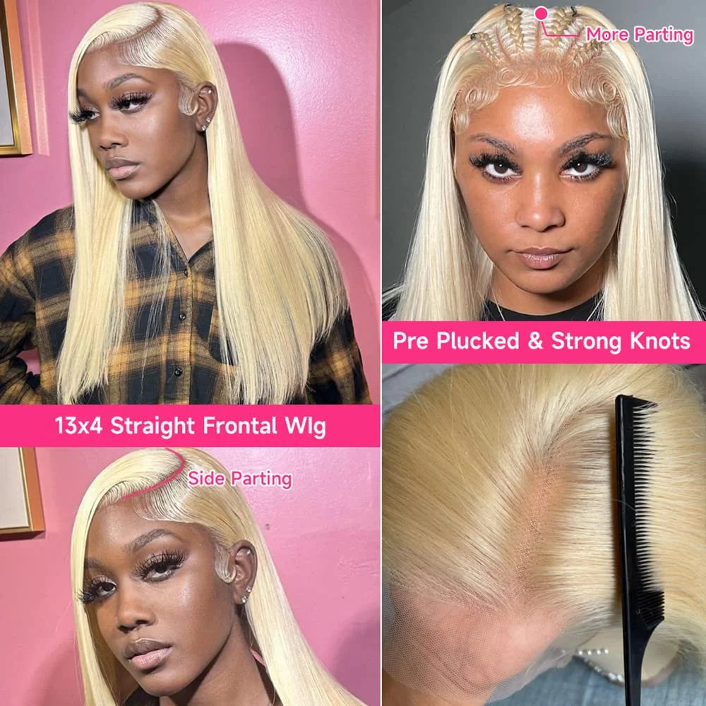 Perruque Lace Front en cheveux humains lisses 613 pré-épilée 13x4 – Perruque blonde 613 avec dentelle HD frontale – Prix de gros