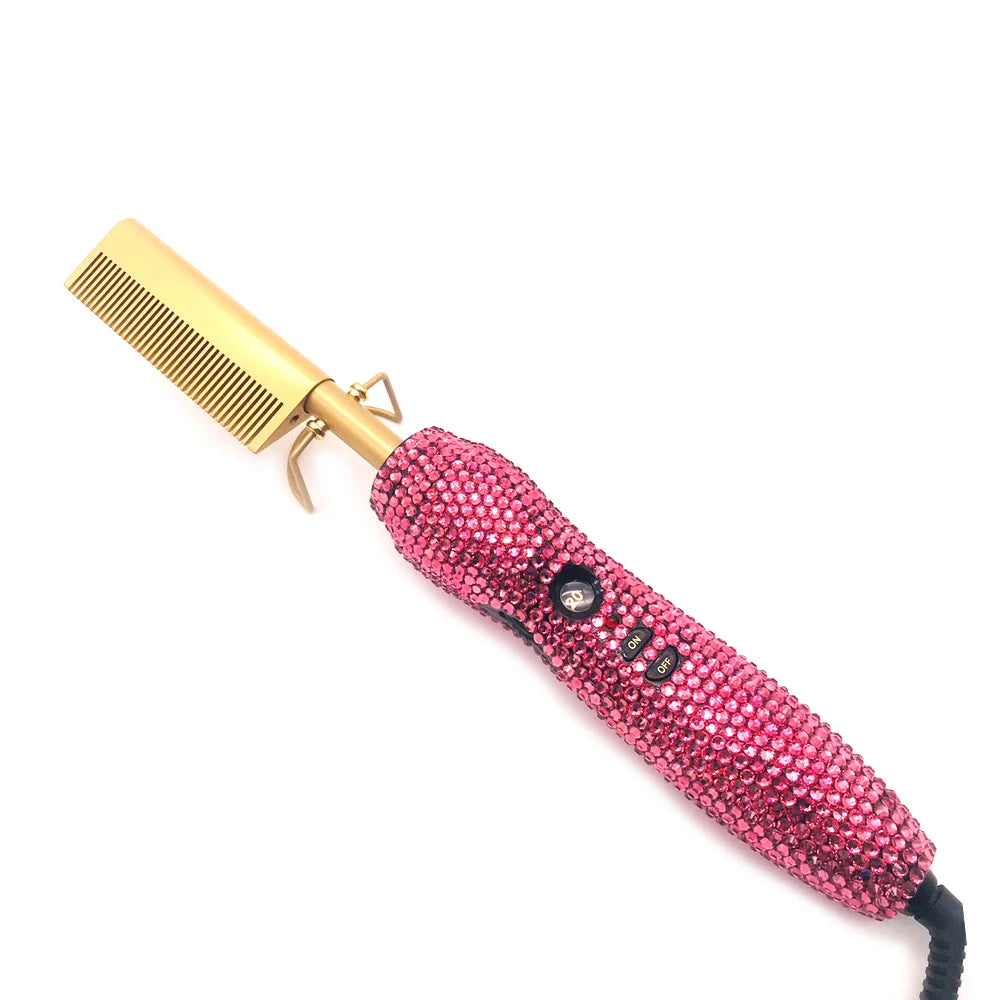 Peigne chaud 2 en 1 peigne chaud lisseur avec strass peigne chauffant électrique pente quente peigne chauffant lisseur cheveux outils