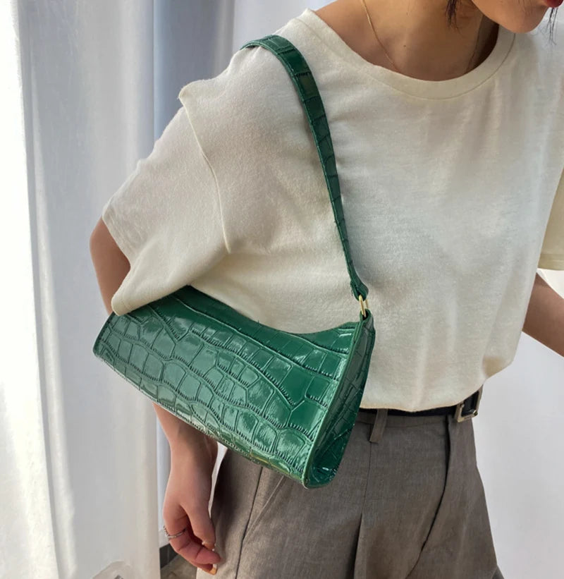 Sacs en cuir PU pour femmes, sac à main à motif d'alligator, petit sac messager sous les bras