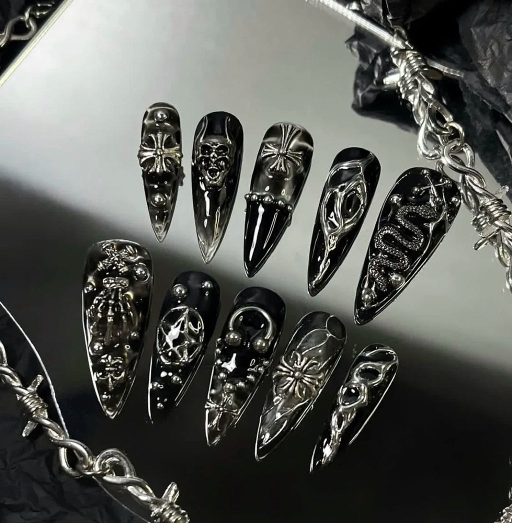 Lot de 10 faux ongles amande pour femme, peints à la main, personnalisables, Press