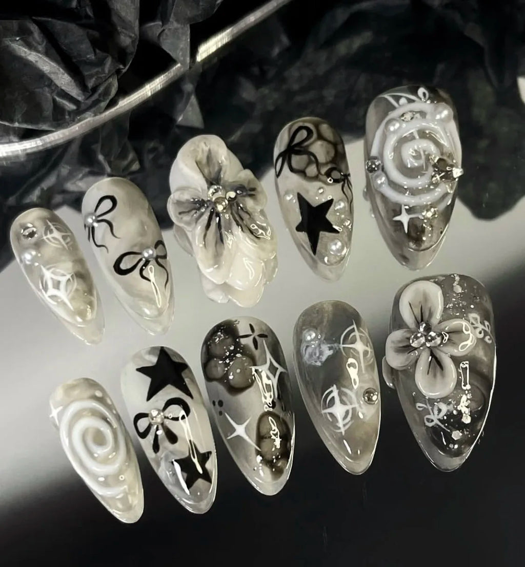 Faux ongles amande peints à la main, lot de 10 pièces, personnalisables, pour femme, Press-on tendance