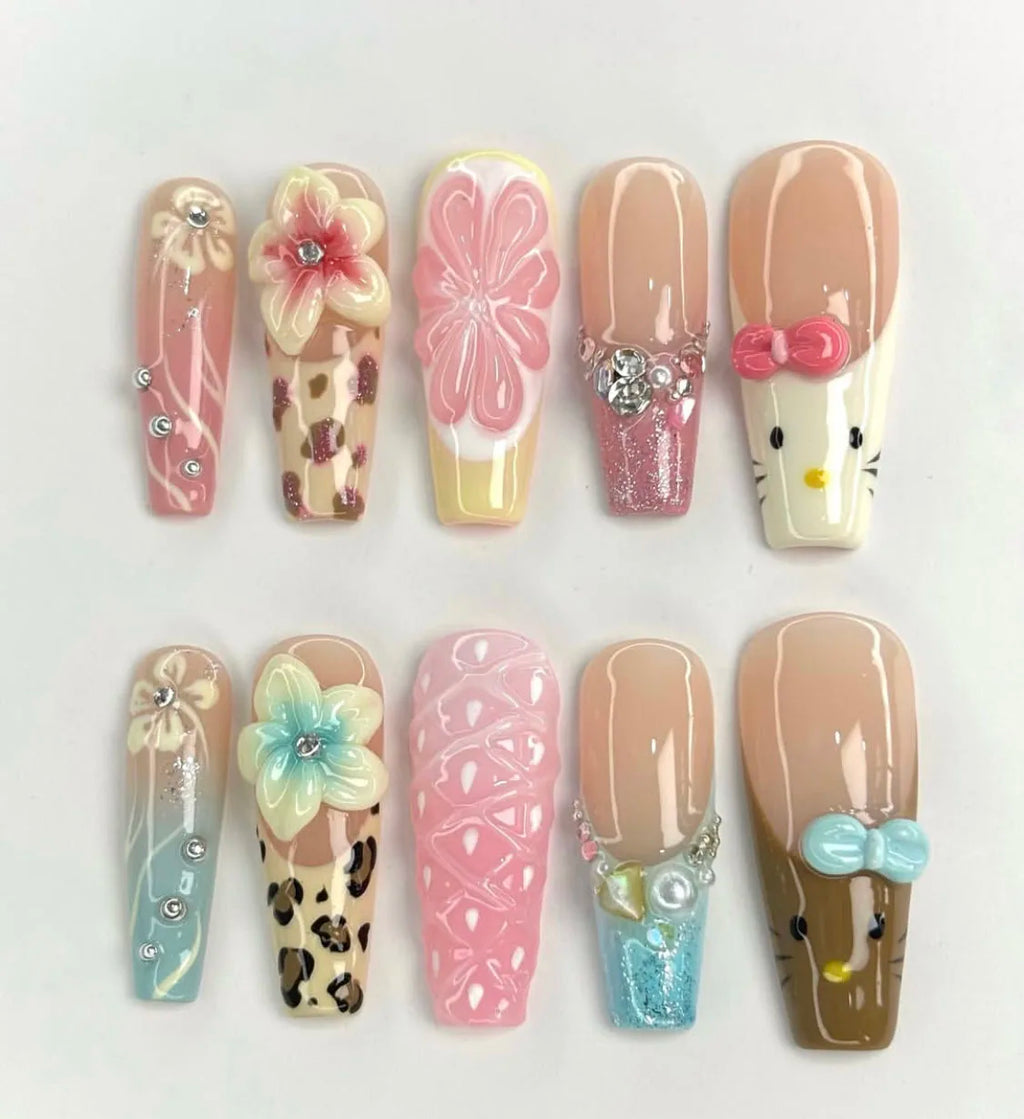 Faux ongles amande peints à la main, lot de 10 pièces, personnalisables, pour femme, Press-on tendance