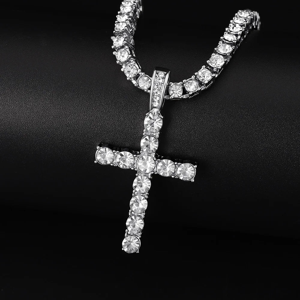 Collier pendentif croix Hip Hop pour hommes et femmes, bijoux scintillants exquis, mode chic et créative, Tennis, 4mm