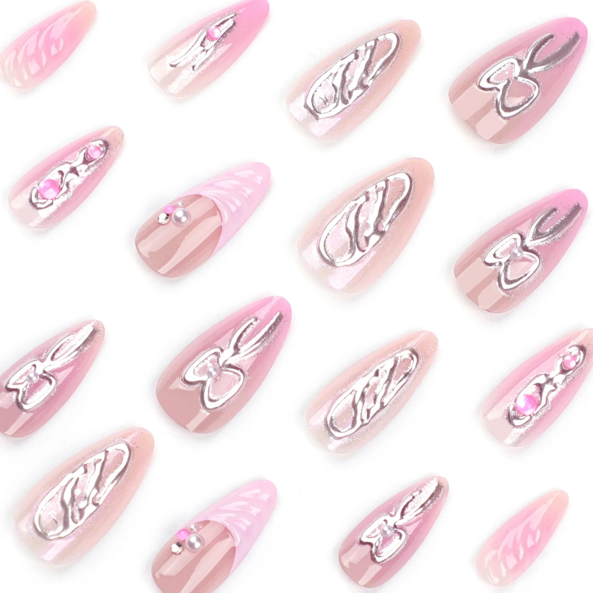 24pcs 3D French Manucure Nail Art Presse sur les ongles Ongles artificiels Faux ongles Personnaliser 3283