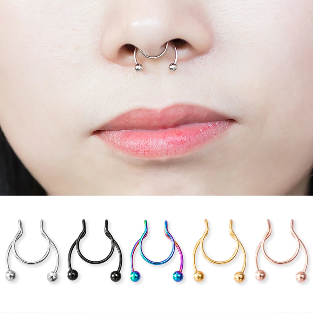 1pc Faux anneau de nez pour femmes hommes 20G acier chirurgical Faux Piercing bijoux faux Piercing cerceau lèvre Septum nez anneaux bijoux de corps