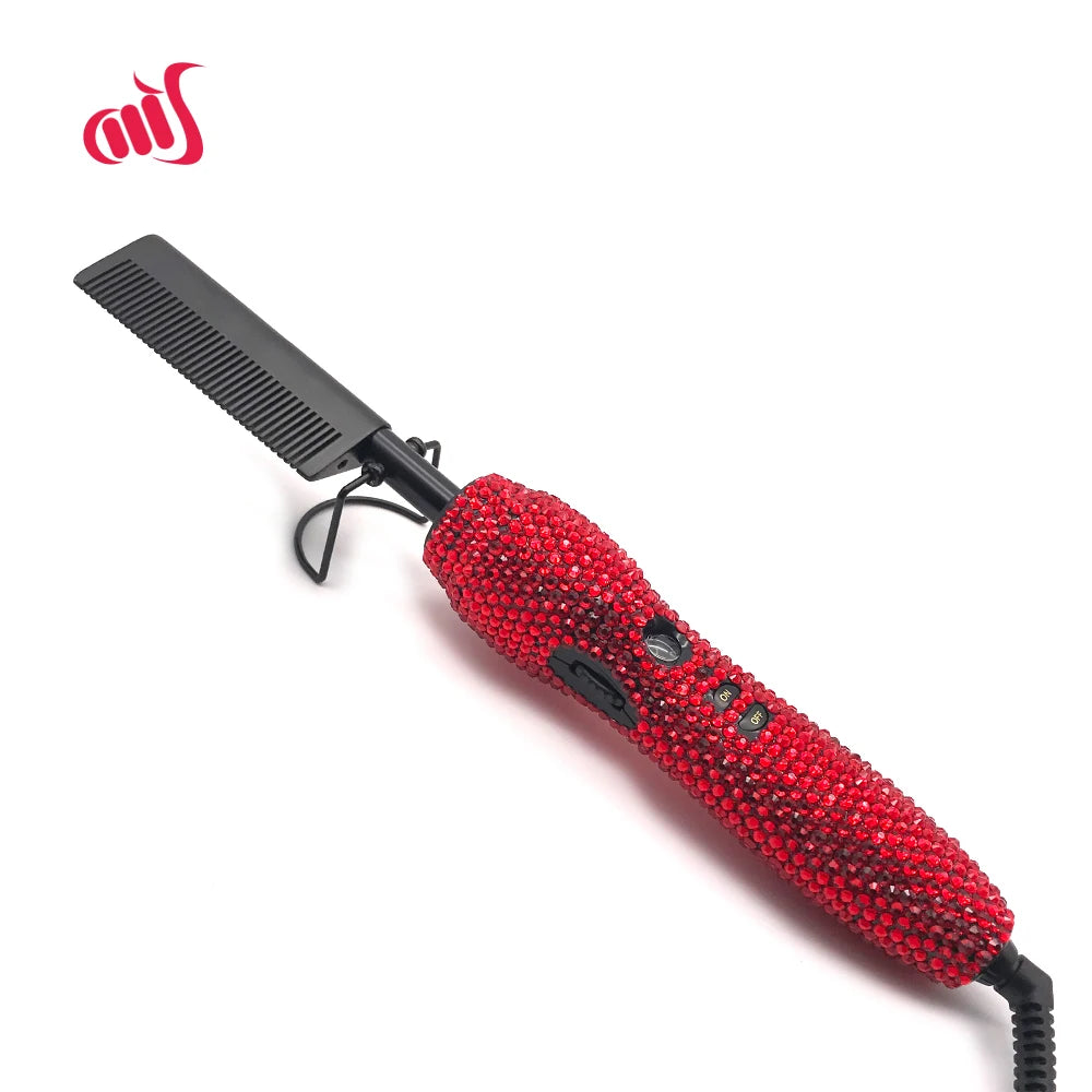 Peigne chaud 2 en 1 peigne chaud lisseur avec strass peigne chauffant électrique pente quente peigne chauffant lisseur cheveux outils
