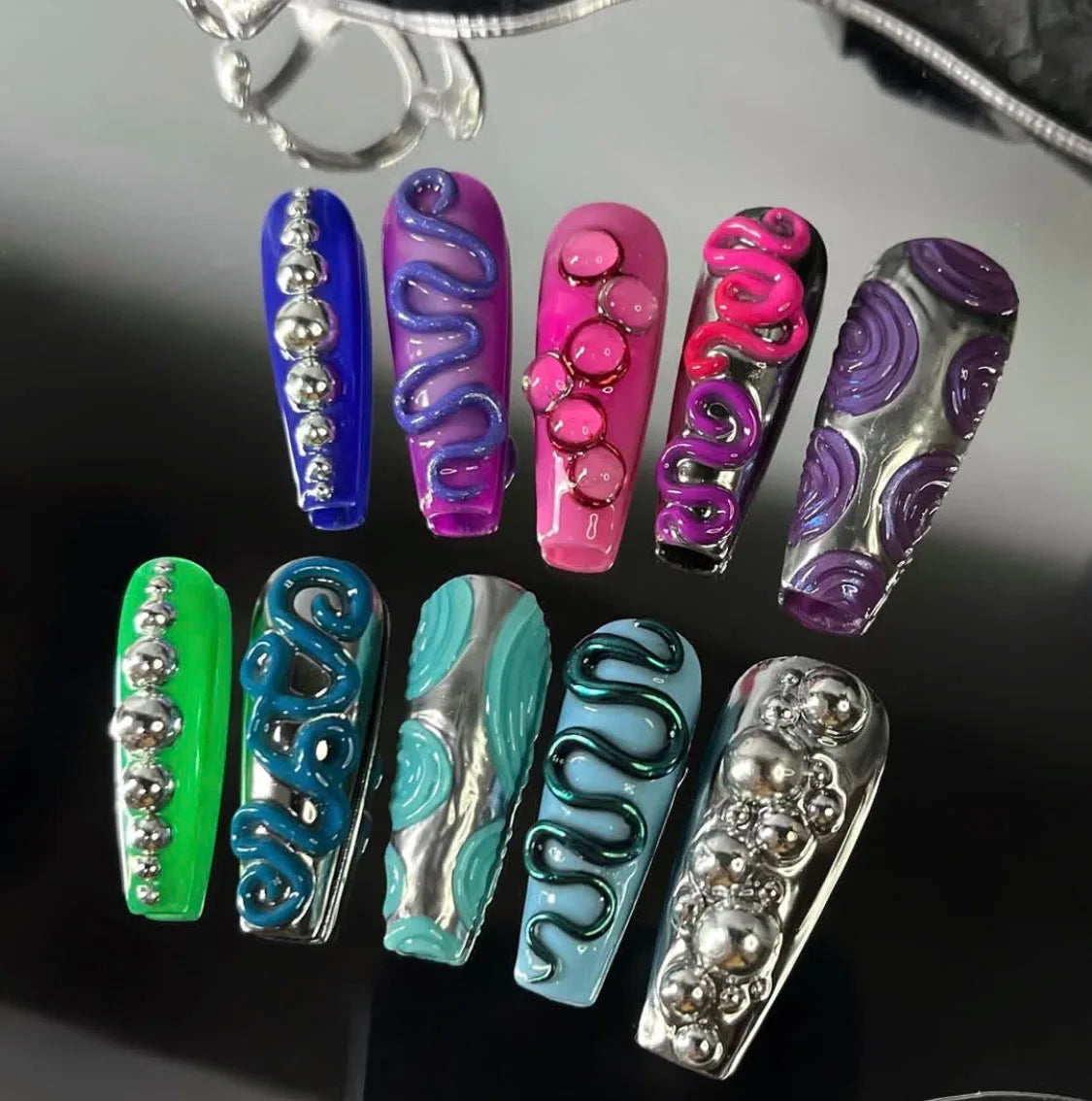 Lot de 10 faux ongles amande pour femme, peints à la main, personnalisables, Press