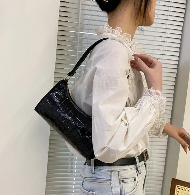 Sacs en cuir PU pour femmes, sac à main à motif d'alligator, petit sac messager sous les bras