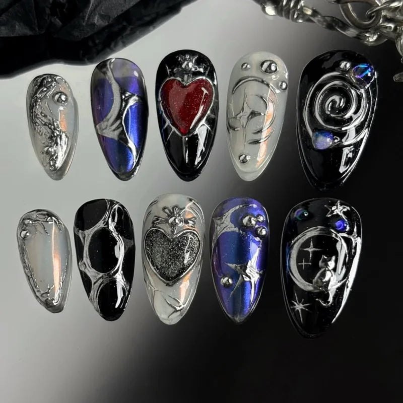Lot de 10 faux ongles amande pour femme, peints à la main, personnalisables, Press