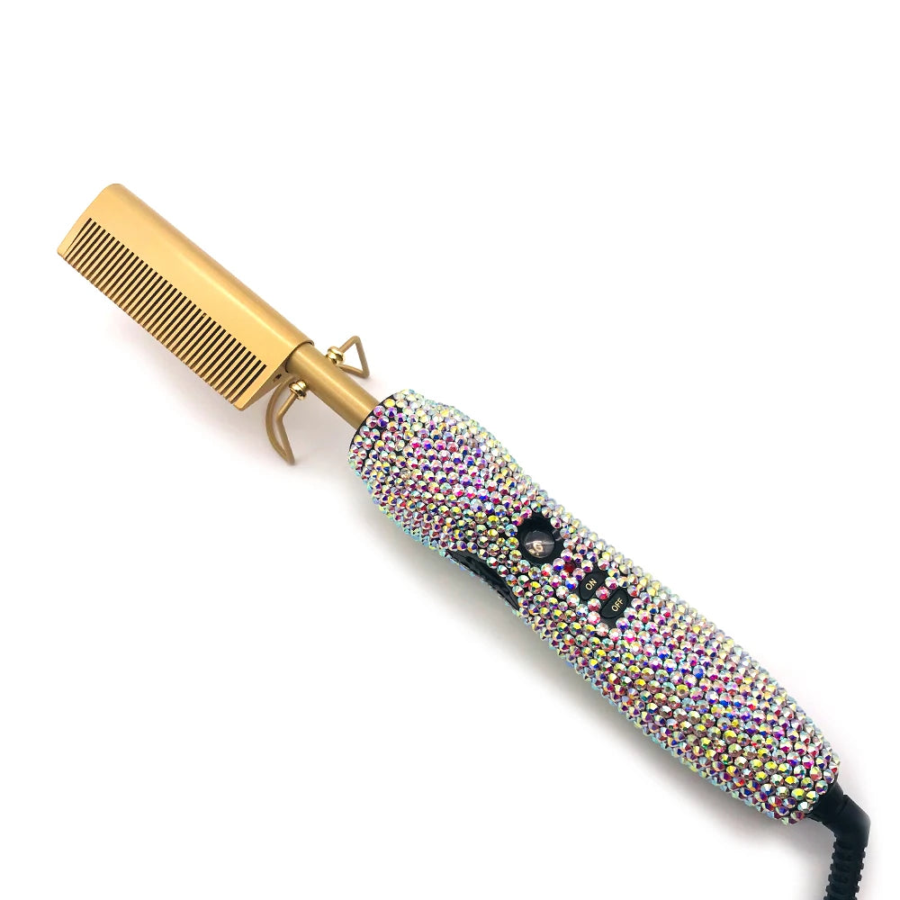 Peigne chaud 2 en 1 peigne chaud lisseur avec strass peigne chauffant électrique pente quente peigne chauffant lisseur cheveux outils